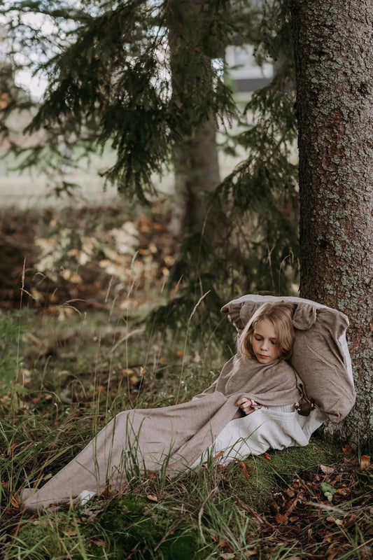 Vaaleanruskea merinovillainen lasten unipussi